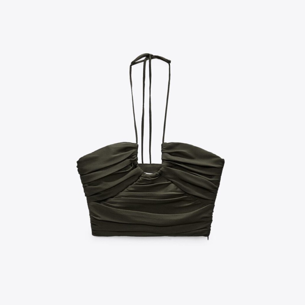 Zara Satin Effect Draped Halter Neck